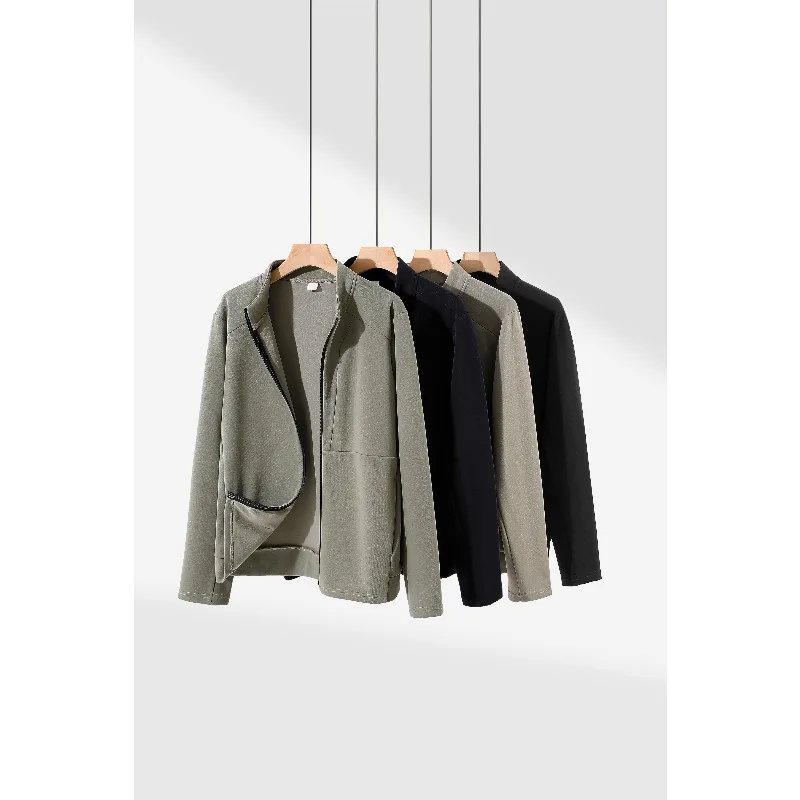Men's Outdoor Cycling Sports Casual Stand Up Collar Jacket, Spring and Autumn New Fashion Trend Versatile Cardigan Wool Sweater