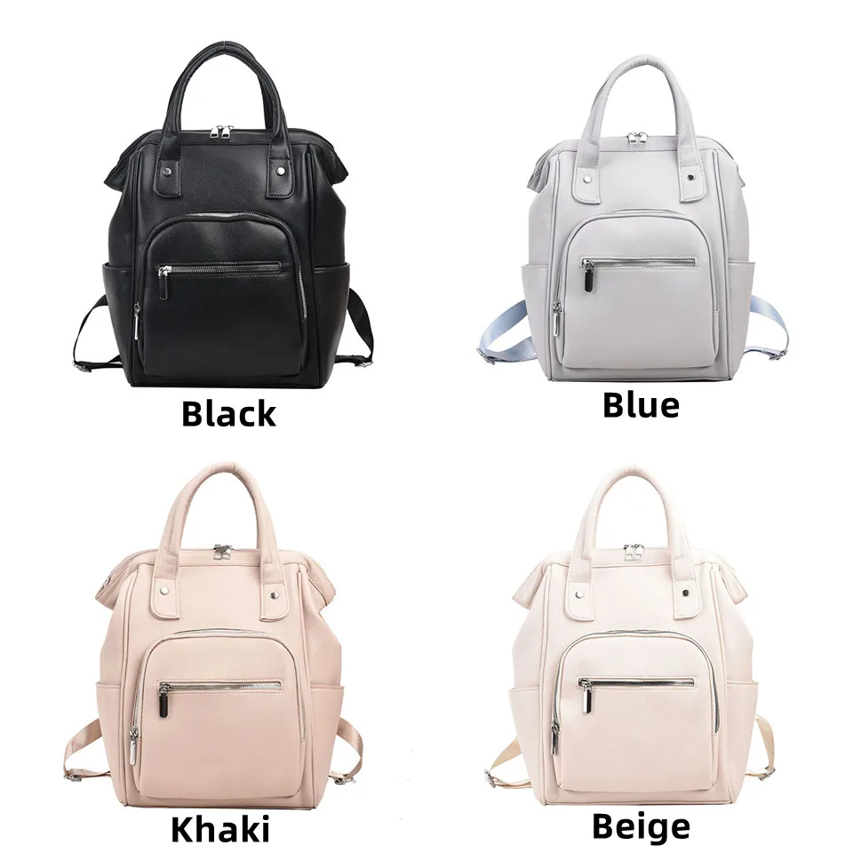 Travel Women PU Backpack Casual Wear Resistant Youth Lady Solid Color Schoolbag Female Large Capacity Rucksack