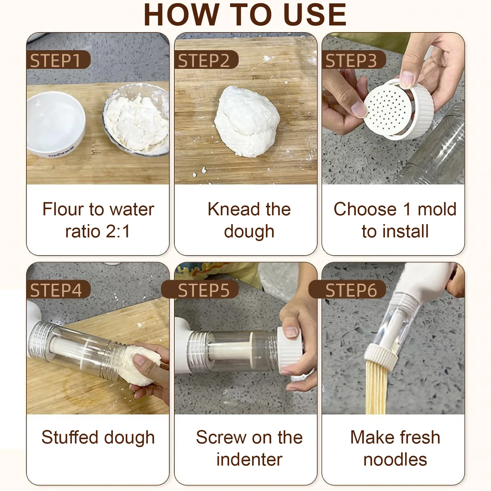 

Automatic Electric Charging Wireless Hand Operated Pasta Maker Cutter Manual Spaghetti Noodles Dough Pressing Machine 6 Molds