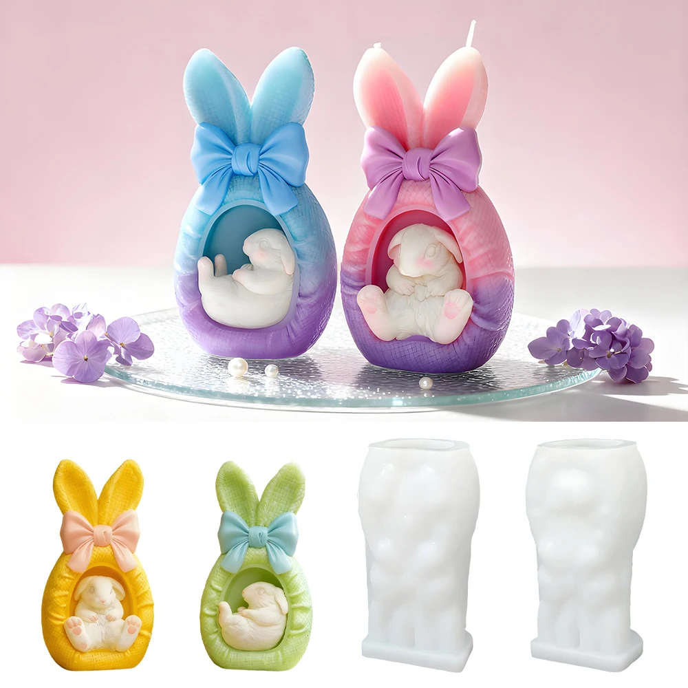 Easter Rabbit Silicone Candle Mould Cute Rabbit Aromatherapy Gypsum Cement Concrete Resin Mould Desktop Decoration