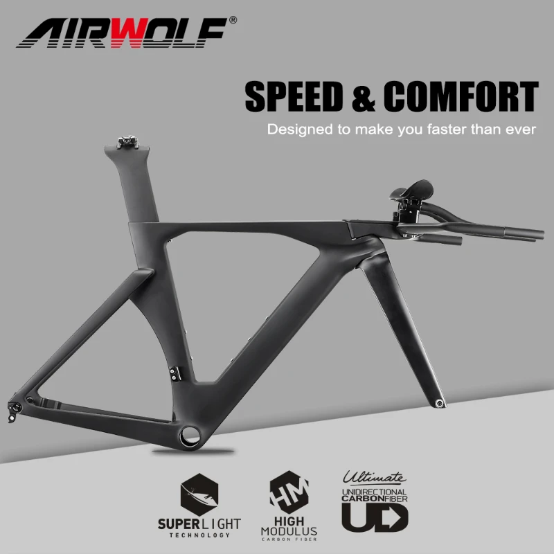 Airwolf Triathlon Bike Frame Disc Brake Carbon Frame Include TT Bar Fork Seatposet BB386 Carbon Triathlon Bicycle Frame S M L