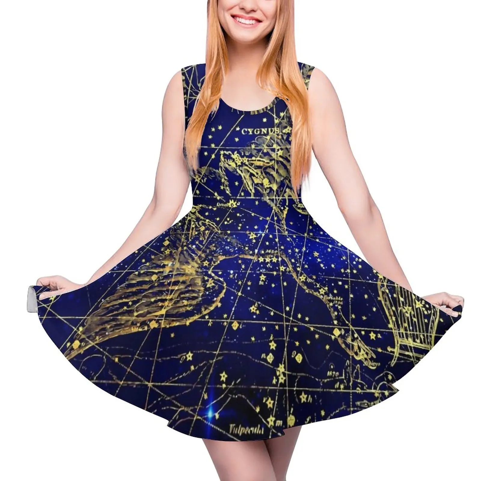 Vintage Astrology Dress Astrological Club Dresses Sleeveless Aesthetic Graphic Skate Dress Summer Oversized Vestidos