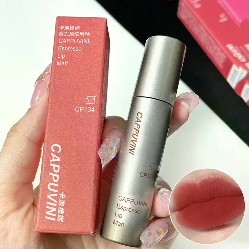 Mini tubo de prata único veludo fosco névoa brilho labial à prova dwaterproof água copo antiaderente lábio esmalte à prova de manchas não desbota batom líquido
