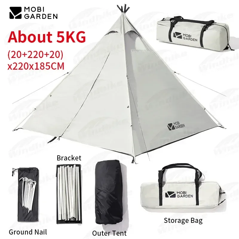 

MOBI GARDEN Camping A-Shape Tower Tent Family Multi Person Pyramid Windproof Double Door PU3000MM Sun-proof UV50+ Outdoor Hiking