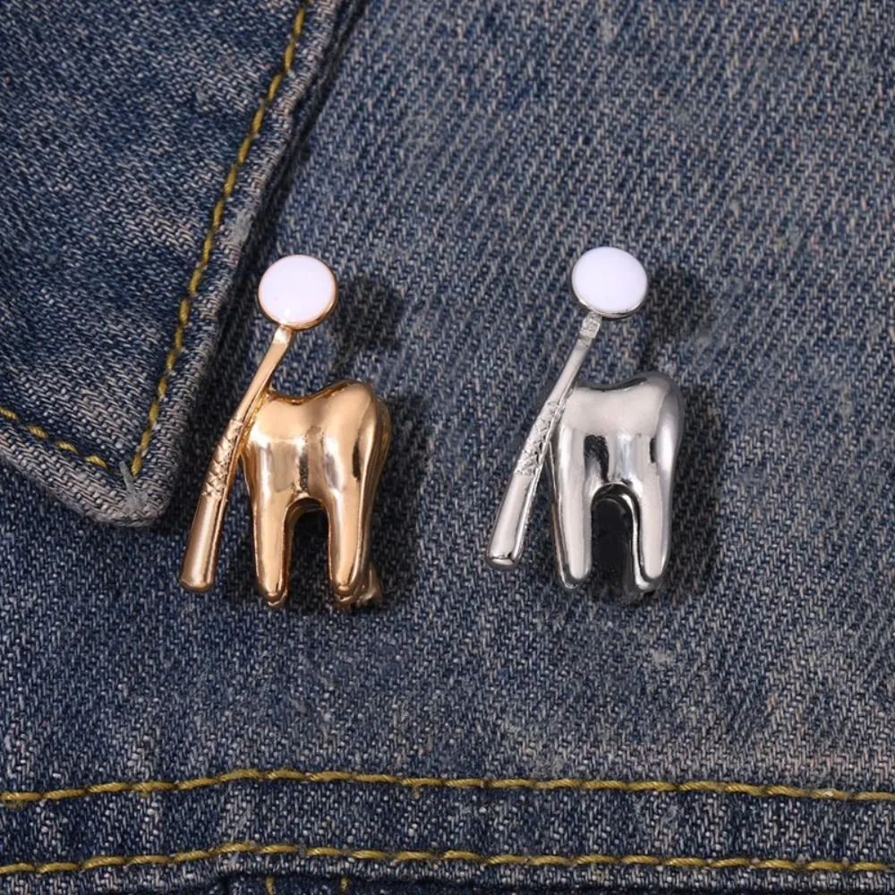 Funny Zinc Alloy Tooth Shape Brooch Geometric Korean Style Dentist Nurse Enamel Pins Backpack Badge Pin Decoration