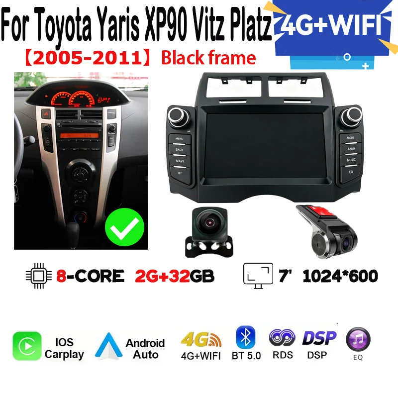 Android 14 autoradio voor TOYOTA YARIS 2005 - 2011, touchscreen multimediaspeler met Carplay, WiFi en GPS-navigatie