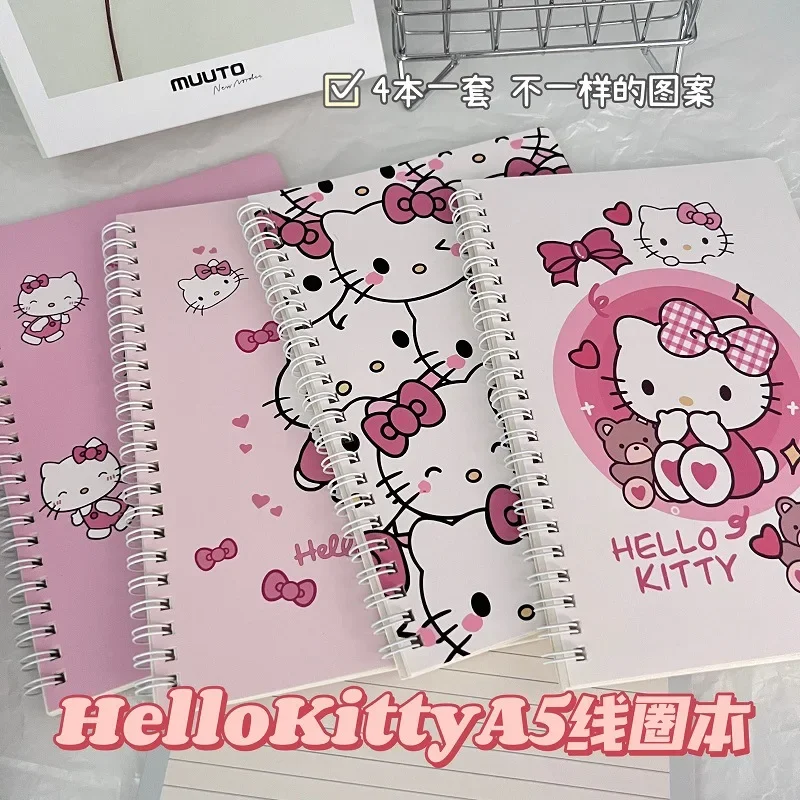 2024 New 1set Of 4 Books Sanrio Hellokitty Cinnamonll Cartoon Notebook A5 Coil Notebook Student Notebook Cartoon Cute Notebook