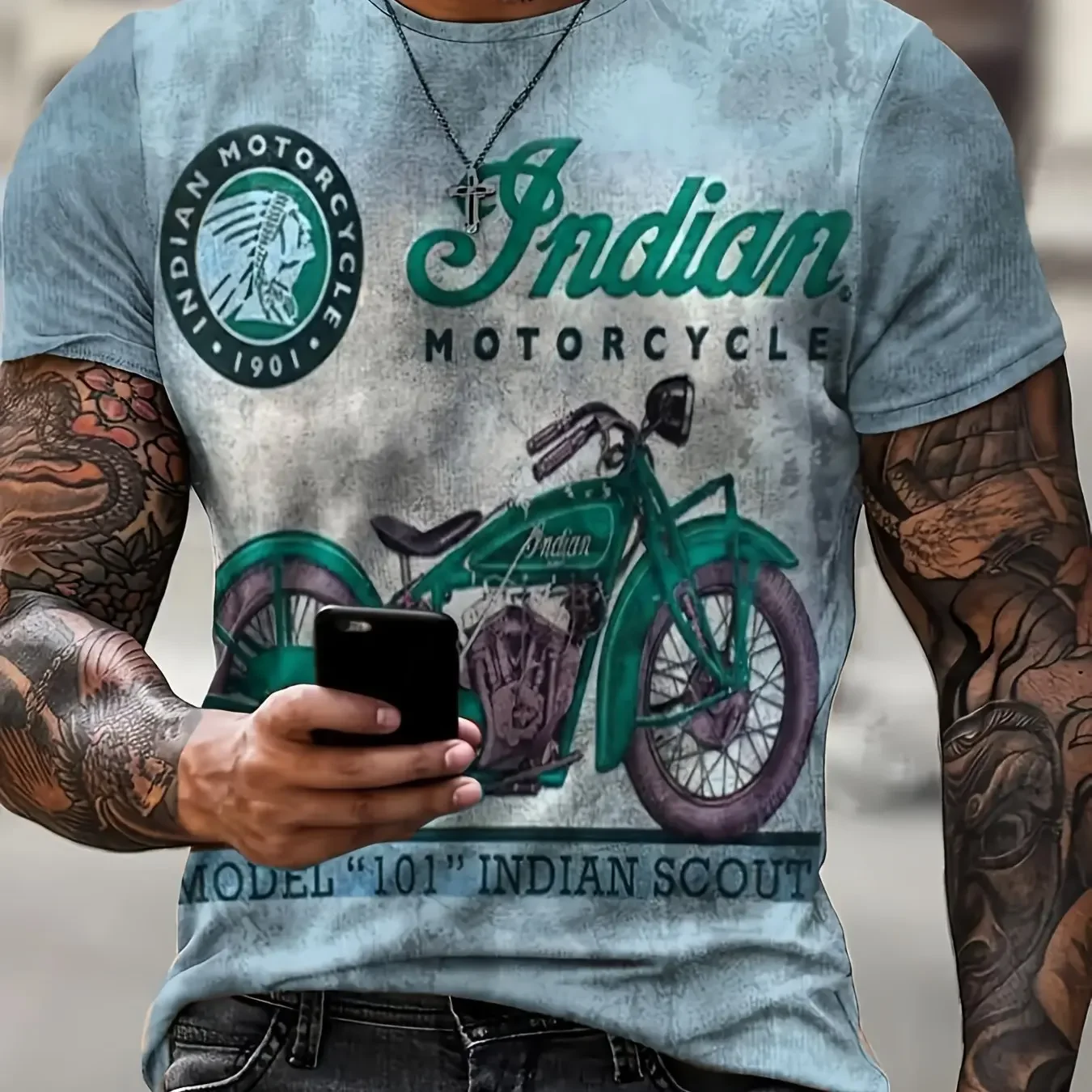 INDIAN MOTORCYCLE Printed Men\'s T-Shirt Fashion Street Vintage T Shirt For Men Sports Short Sleeve Tops Tee Casual Men Clothing