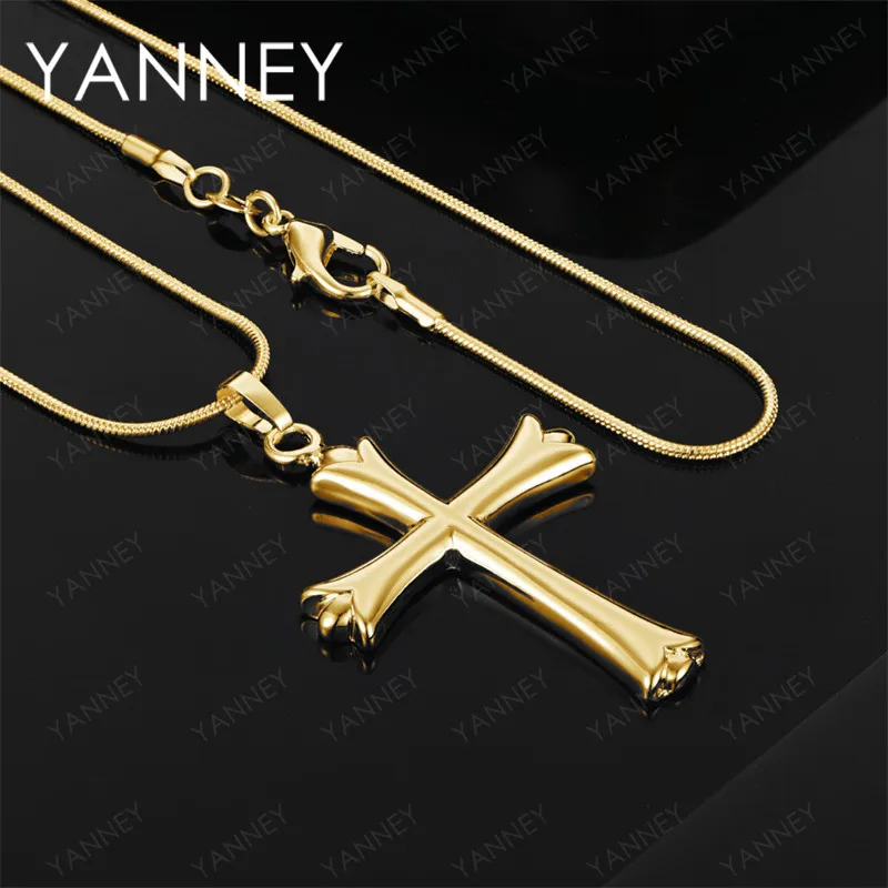 

925 Sterling Silver 18K Gold 16-30 Inch Delicate Cross Pendant Necklace - Stylish Women's Wedding Gift Jewelry Accessories