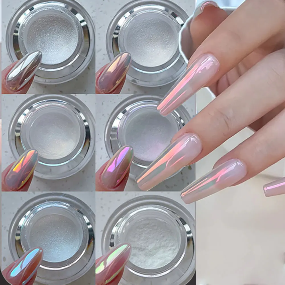 1/2PCS 매직 화이트 달빛 크롬 네일 파우더 슈퍼 광택 거울 효과 금속 네일 안료 반짝이 마찰 먼지 손톱 0.2g