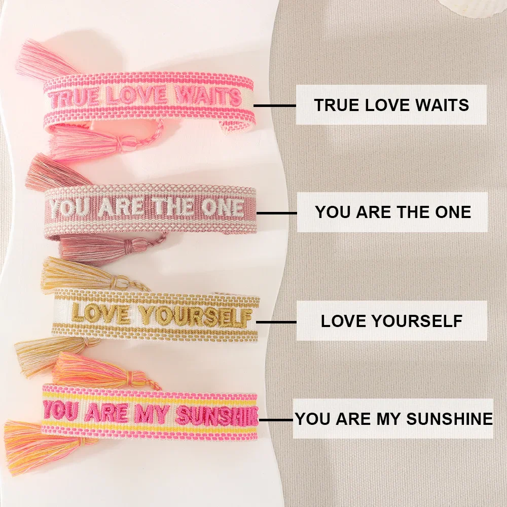 2023 New Braided Three-dimensional Embroidery Letter Bracelet Adjustable Rope For Women Woven Tassel Friendship Fashion Jewely