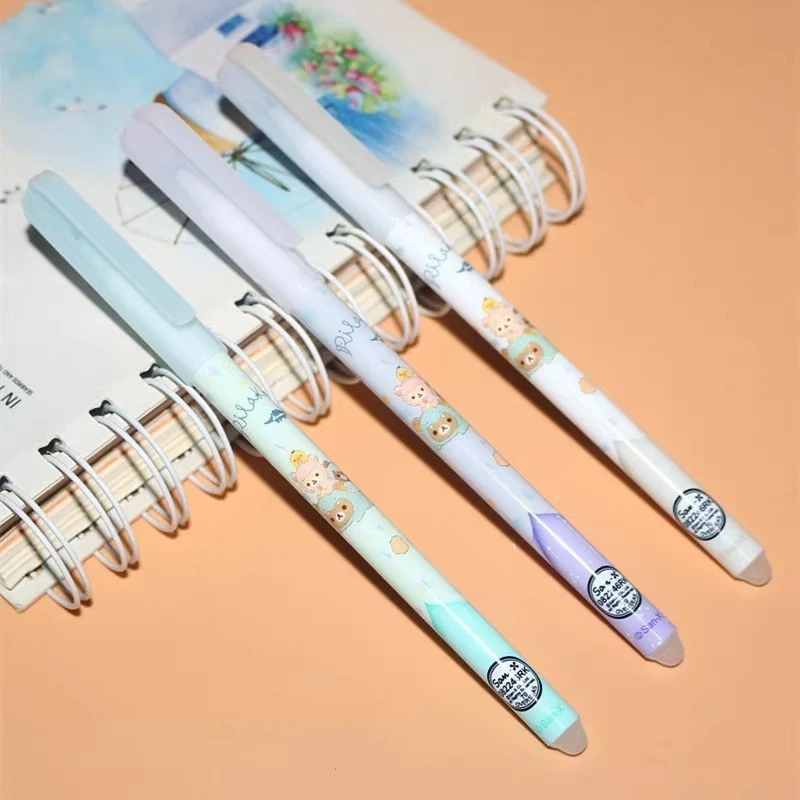 3Pcs AIHAO GP1941 Rilakkuma Erasable Gel Pens 0.5mm Fine Point Blue Needle Pen For Journaling Kawaii School Student Supplies