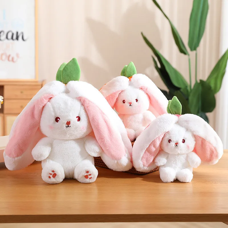 Cute Strawberry Radish Rabbit Transforming Rabbit Plush Toys Radish Pillow White Rabbit Doll Toy Children's Birthday Gift