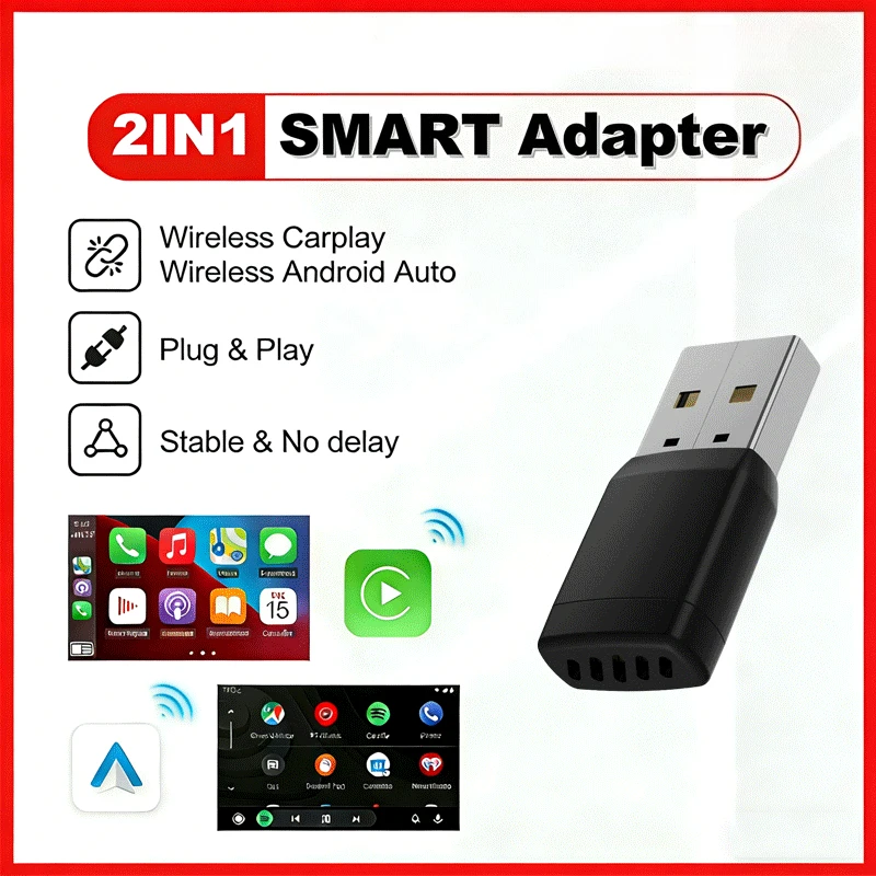 2in1 Wired To Wireless Carplay Smart Mini Adapter Box Carplay & Android Auto No Delay Plug and Play for Wired CarPlay Car System