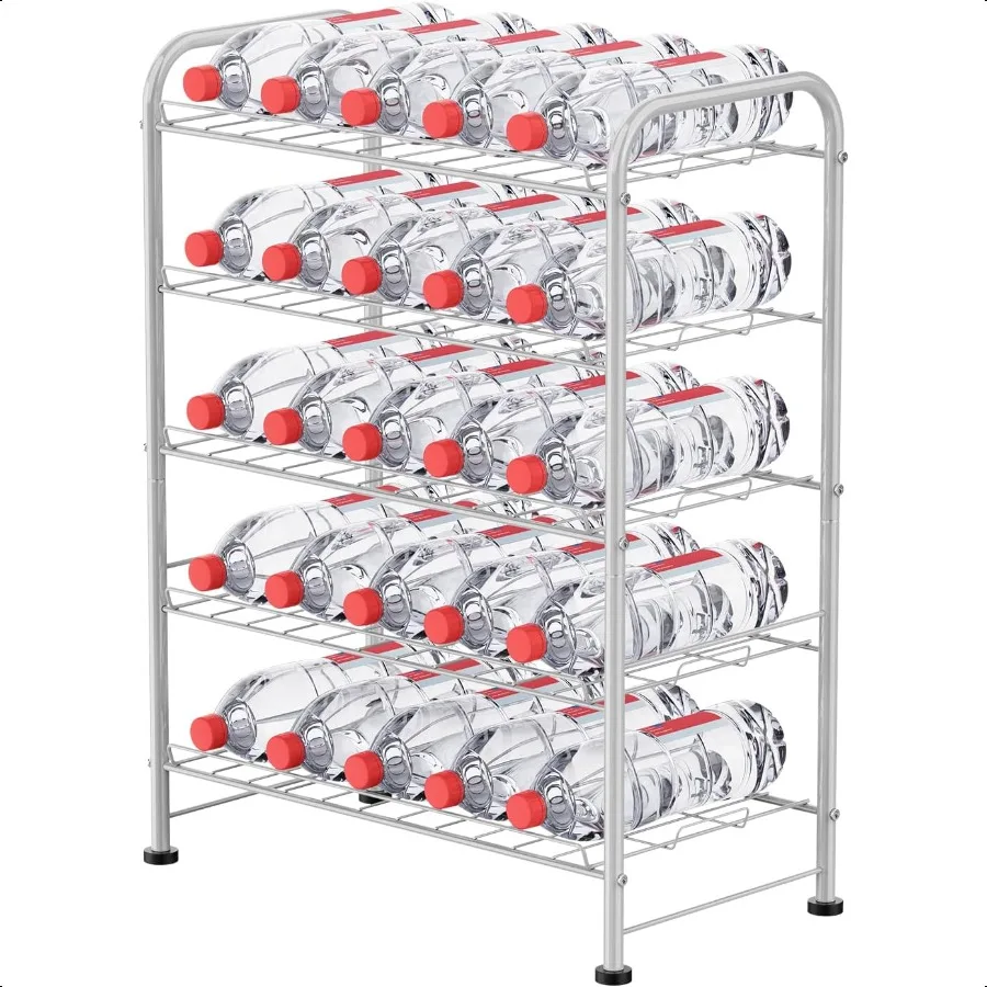 

5 Tier Water Bottle Organizer Small Water Bottle Holder Stand Freestanding Metal Bottled Water Rack Dispenser for Kitchen Pantr