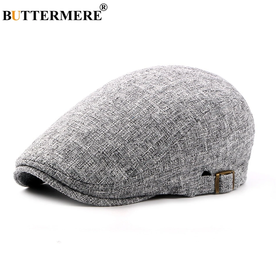 BUTTERMERE Mens Linen Flat Caps Adjustable Vintage Spring Summer Beret Hat Male Casual Style Gifts British Duckbill Hats