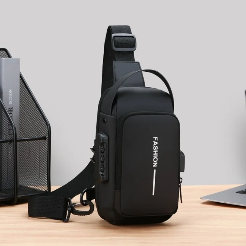 Multi functional password lock fashionable chest bag for men, large capacity portable commuting phone crossbody bag, trendy and image 2