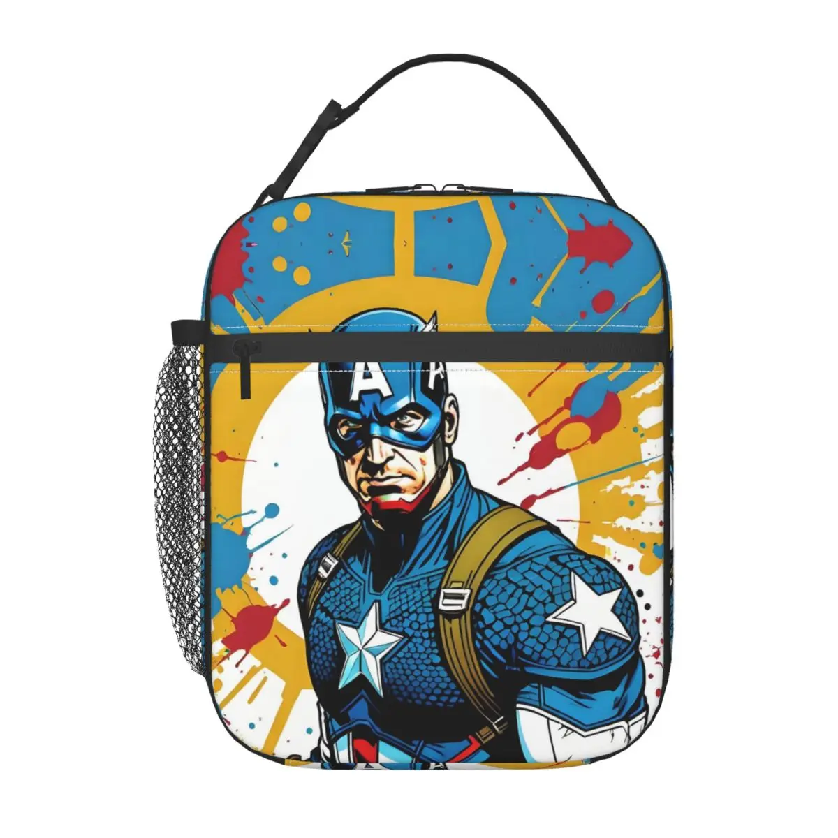 Custom Captain America Colorful Graffiti Insulated Lunch Bags Anime Cartoon Portable Thermal Cooler Bento Box Work School Travel