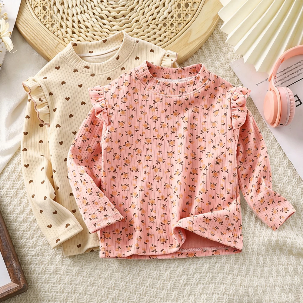 Sweet Girls Shirts Kids Toddler 2 3 4 5 6 7 8 9 10 11 12 13 14 Years Long Sleeve Tops Floral Heart T Shirt Spring Autumn Clothes