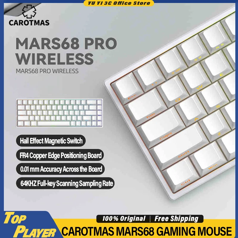 CAROTMAS MARS68 Gaming Keyboard 2.4G 8K Polling Rate Wireless e-Sport Customized Magnetic Switch Hall Effect 0.01MM RT DKS SOCD