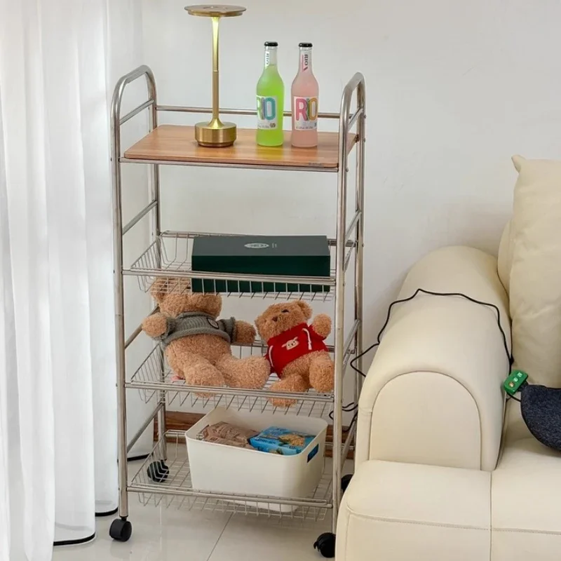 Stainless Steel Vegetable Basket Multi-Tier Kitchen Cart for Fruits & Cookware Rolling Organizer Space-Saving Storage Shelf