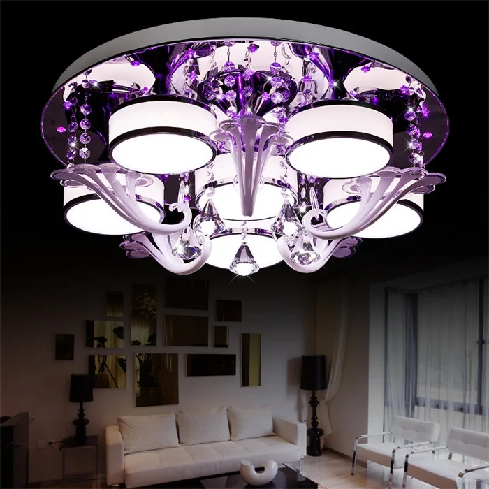 

Luxury Crystal Ceiling Light Creative Living Room Bedroom Villa Light Iron 3/6/9 Head Ceiling Lights Remote control 6 colors ZA