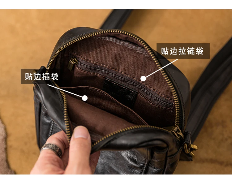 outdoor daily work high quality genuine leather men's small shoulder bag Casual luxury natural cow leather black crossbody bag
