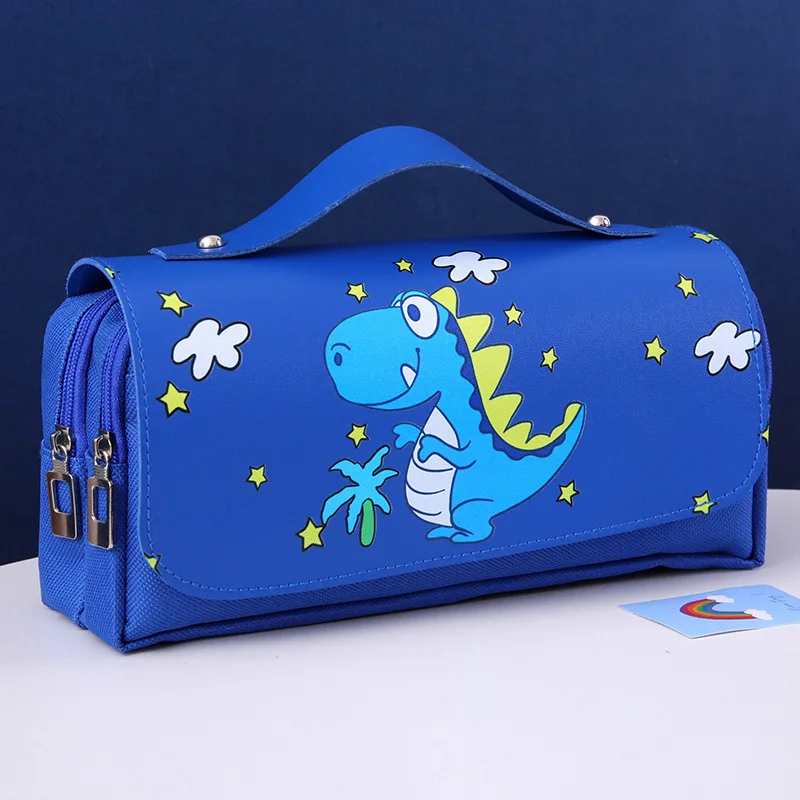 Outer Space Astronauts Cartoon Dinosaur Pencil Case 3layer Big Capacity Pencil Bags Stationery Pen Case For Boys School Supplies