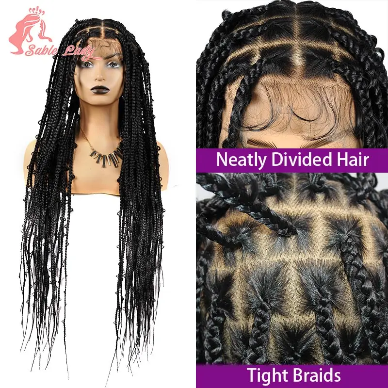 Sintético laço trançado perucas para mulheres negras, tranças borboleta, Box Braid perucas, Liquidação de 36"