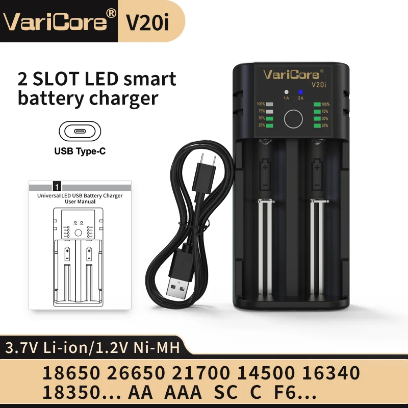 Умное зарядное устройство VariCore V20i для литий-ионных аккумуляторов 3,7 В 18650 21700 26650 3,2 В LiFePO4 32700 1,2 В Ni-MH Ni-CD AA AAA