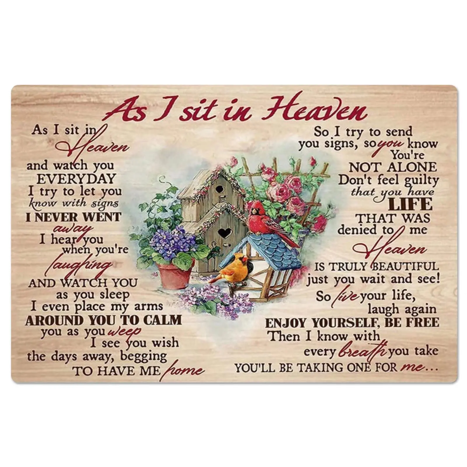 

As I Sit In Heaven And Watch You Everyday Yard Garden Cardinalis metal Board Hanging Living Room Wall Decor Retro Home Bar Resta