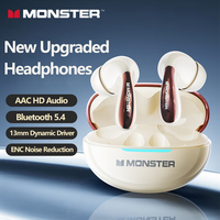 Monster MQT36 TWS Wireless Bluetooth 5.4 Earphones Long Battery Life Gaming Earbuds ENC Noise Reduction HD Call Headset With Mic