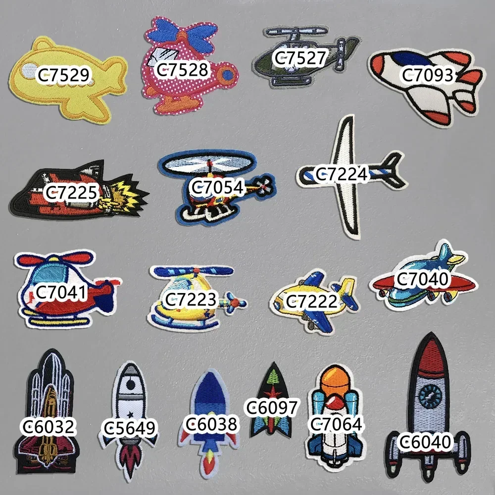 Wholesale sales 1 piece Hot melt adhesive ironing embroidery rocket aircraft pattern patch DIY decorate collocation clothing