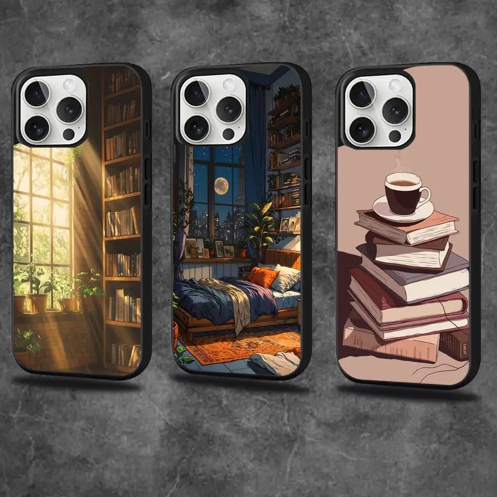 

Coffee Study Book illustration Phone Case For iPhone16,15,14,13,12,11,Pro,Max,Plus,Mini,SE4,E Magnetic Magsafe Wireless Charging