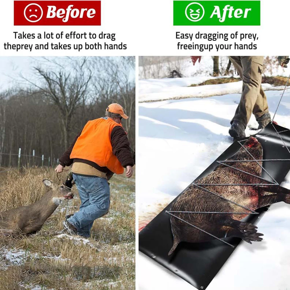 Deer Drag Sled Multi-Purpose Utility Sled with Rope Portable Ice Fishing Sled Deer Dragging Sled Snow Slider Hunting Accessories