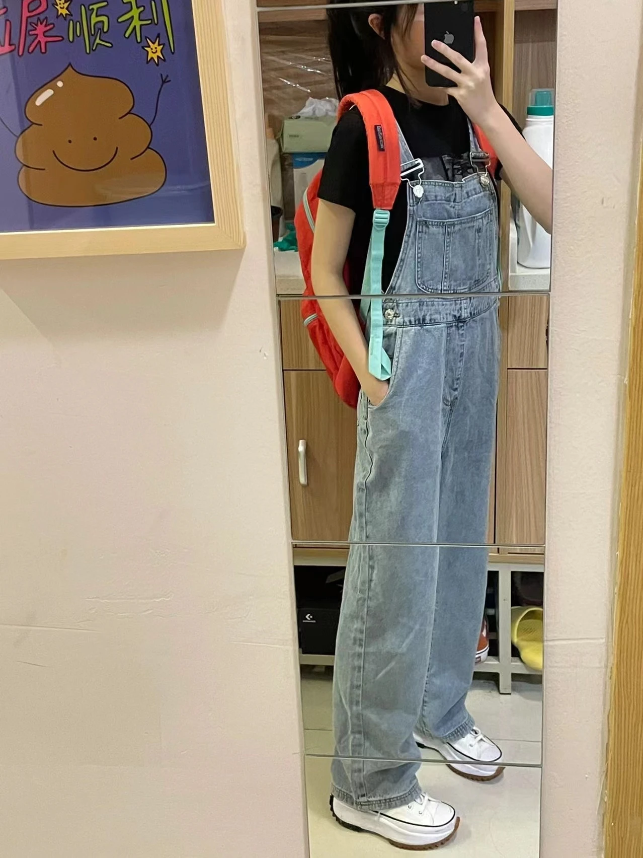 Cool Salt Series Women's Fashionable Loose Straight Leg Cargo Pants with Big Pockets High Waist Denim Overalls Trendy Youthful