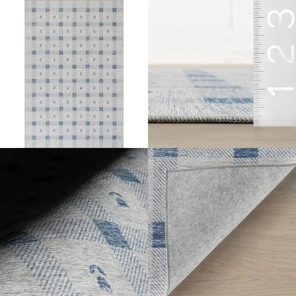 

Machine Washable Plaid Rug, 3x5 Feet, Blue and White Pattern, Durable and Stylish for Home Decor