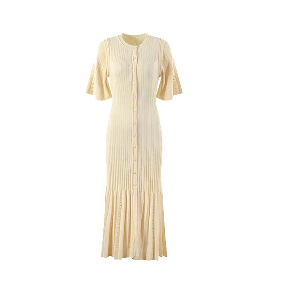 Vestido de punto elegante francés de verano, ajustado, con cola de sirena y tejido hueco 4