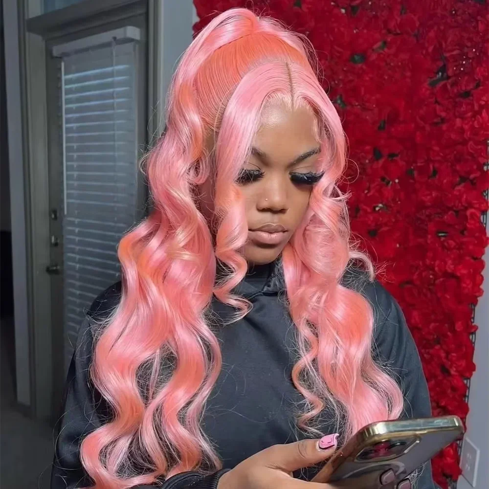 

30-дюймовые 13x6 парики фронта шнурка человеческих волос объемная волна розовые парики из человеческих волос HD прозрачные парики фронтальной части шнурка для женщин предварительно выщипанные