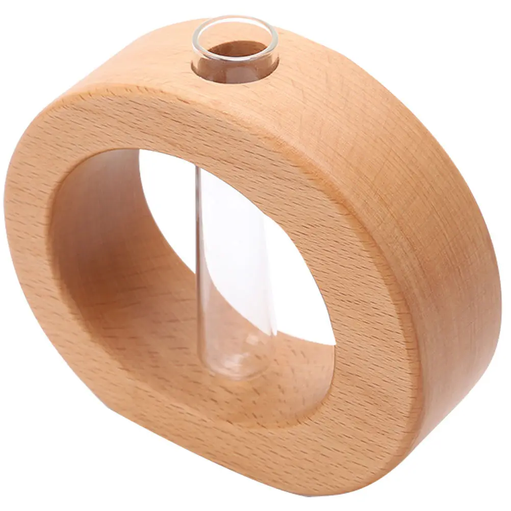 

Glass Hydroponic Planter Vase Wooden Stand Desktop Flower Container Decorative Terrarium Home Office Desktop Glass Planter