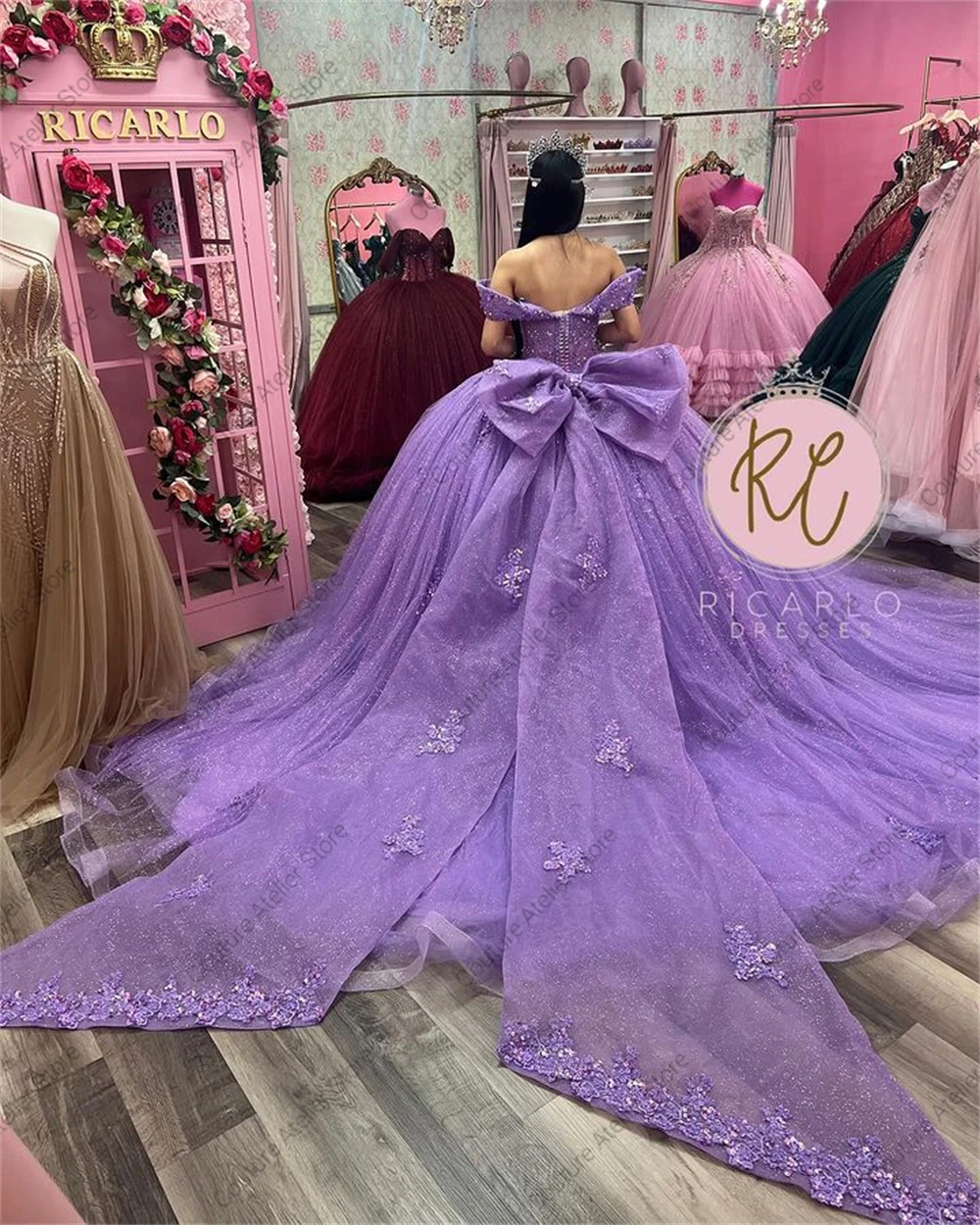 Fancy Lavender Lace Appliques Quinceanera Dress Ball Gown Off Shoulder Princess Corset Sweet 16 Dress Wedding Gown Customized