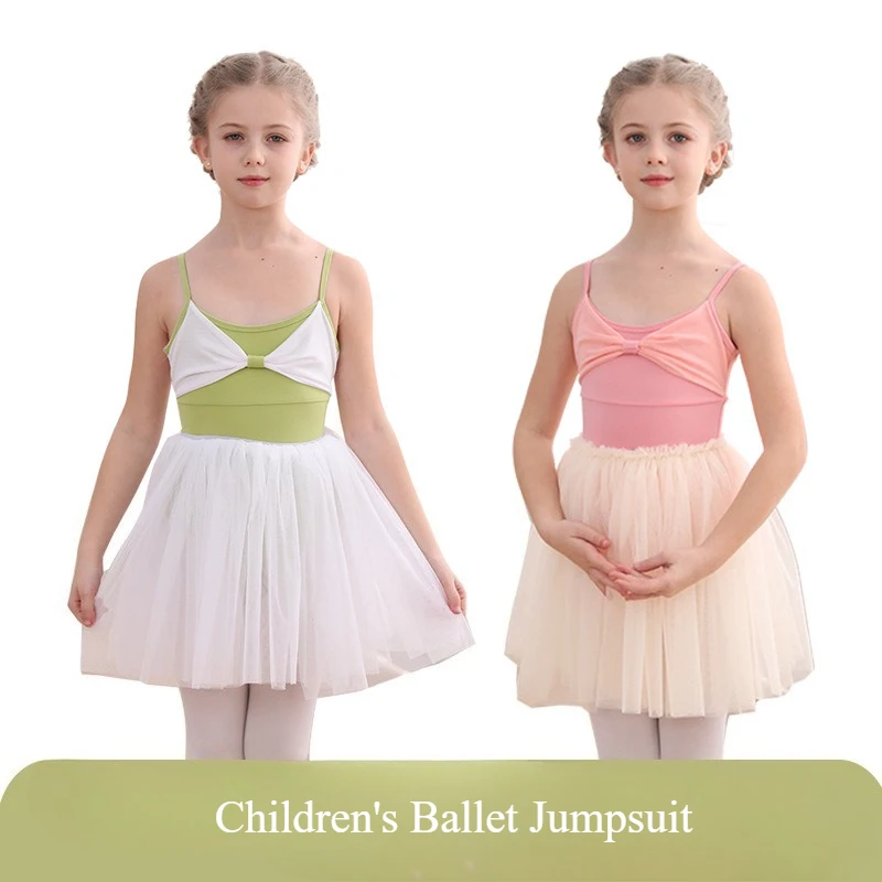 

Girls Camisole Ballet Leotard Bowknot Sleeveless Gymnastics Dancewear for Kids Practice Performance Leotard Breathable Stretch