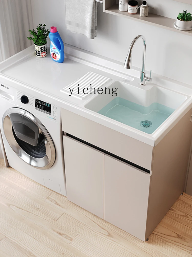 Xl Balcony Washing Machine Cabinet Combination All-in-One Cabinet Partner with Washboard Wash Basin