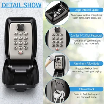 Key Lock Box Wall-Mount Secret Code Security Key Safe Secret Organizer Box No Key Home Office Weatherproof Safe Key Keeper 2