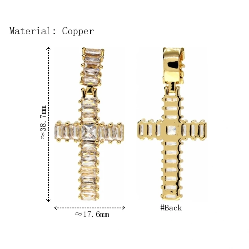 

2Pcs Copper Pendant Cross Crisscross Invisible Setting Jesus Christian Cubic Zirconia Gold Color Jewelry Special Gift