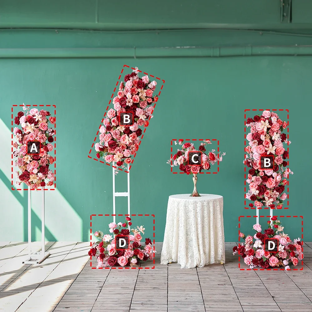 Wedding Backdrop Luxury Artificial Flowers Arrangement Event Decoration High-end Red Pink Rose Fleur Artificielle Mariage HY2495