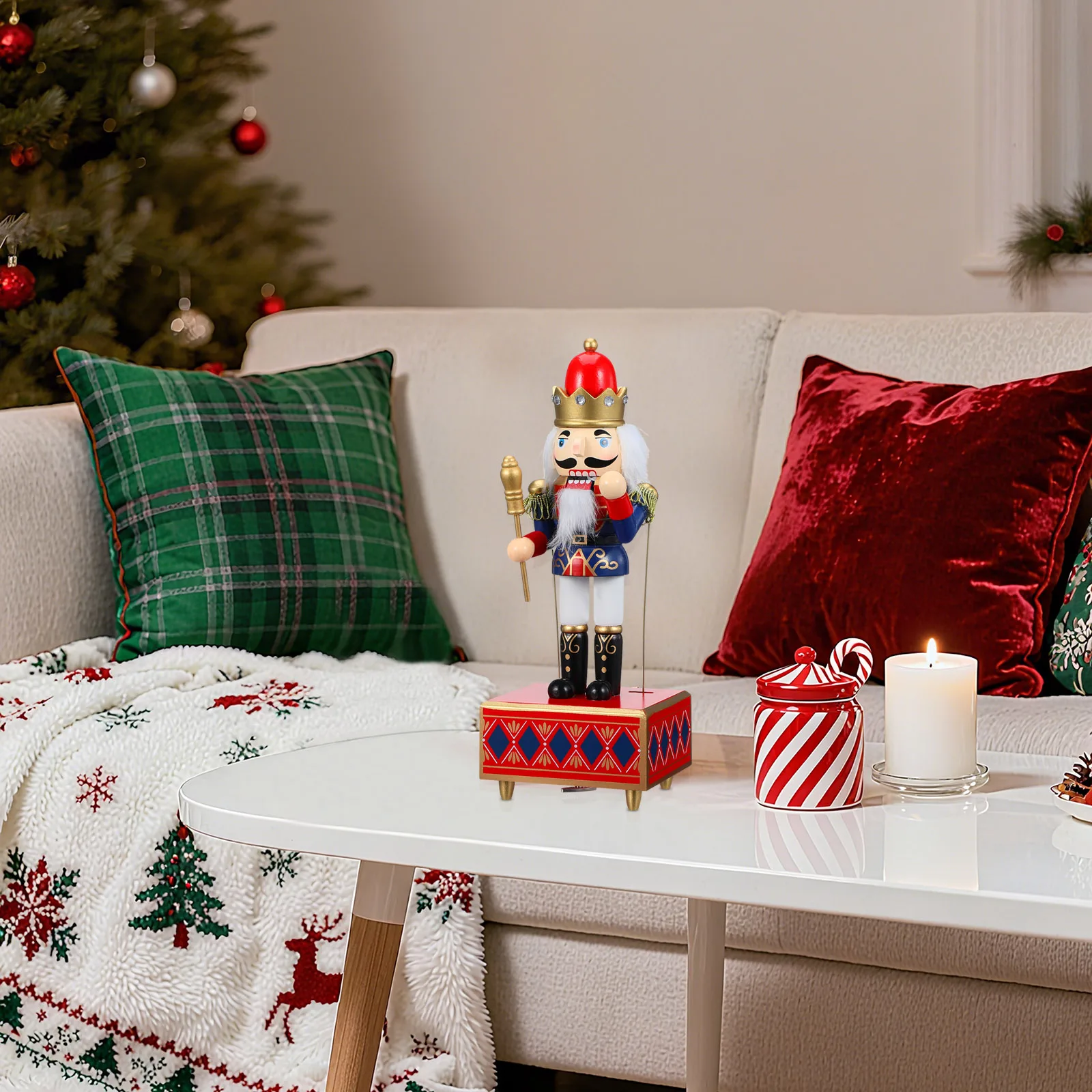 

Wood Nutcracker Music Box Adornment with Melody Function Xmas Gift Christmas Decoration for Bookshelf Table Top Festive Scene