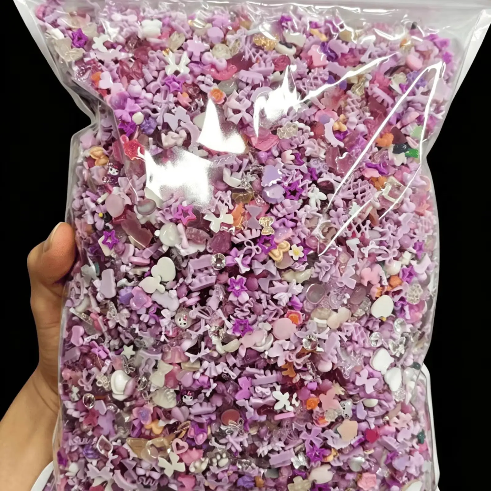 1KG Purple Pink Theme Bulk Resin Charms Mixed Flower Bow Heart Flat Back Ornaments For DIY Handmade Nail Art Phone Case Decorati