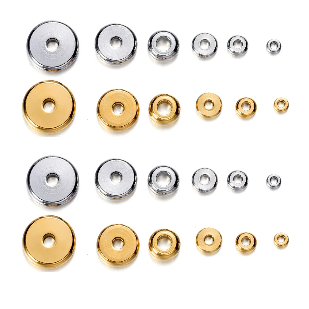 20 Stainless Steel Flat Spacer Beads Lot 3 4 5 6 8 10mm Golden Loose Big Large Hole Spacer Beads For Bracelet Diy Jewelry Making