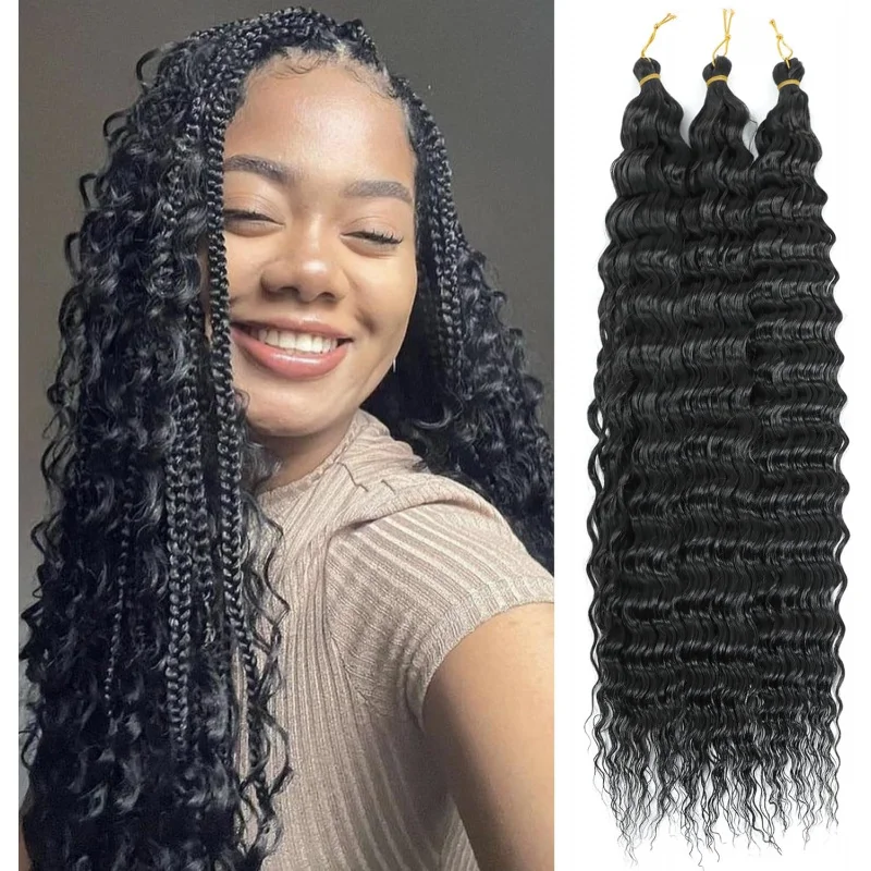 

Deep Twist Hair Extensions Ocean Wave Braiding Crochet Hair Soft Synthetic Curly Bohemian Braiding Crochet Hair for Black Women